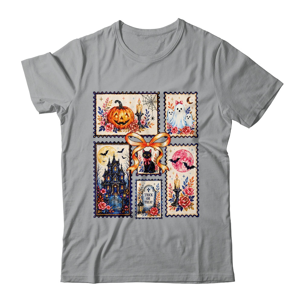 Vintage Halloween Stamp Pumpkin Ghost Black Cat House Floral Shirt & Hoodie | teecentury
