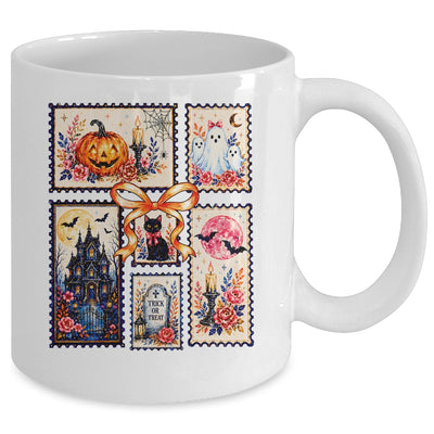 Vintage Halloween Stamp Pumpkin Ghost Black Cat House Floral Mug | teecentury