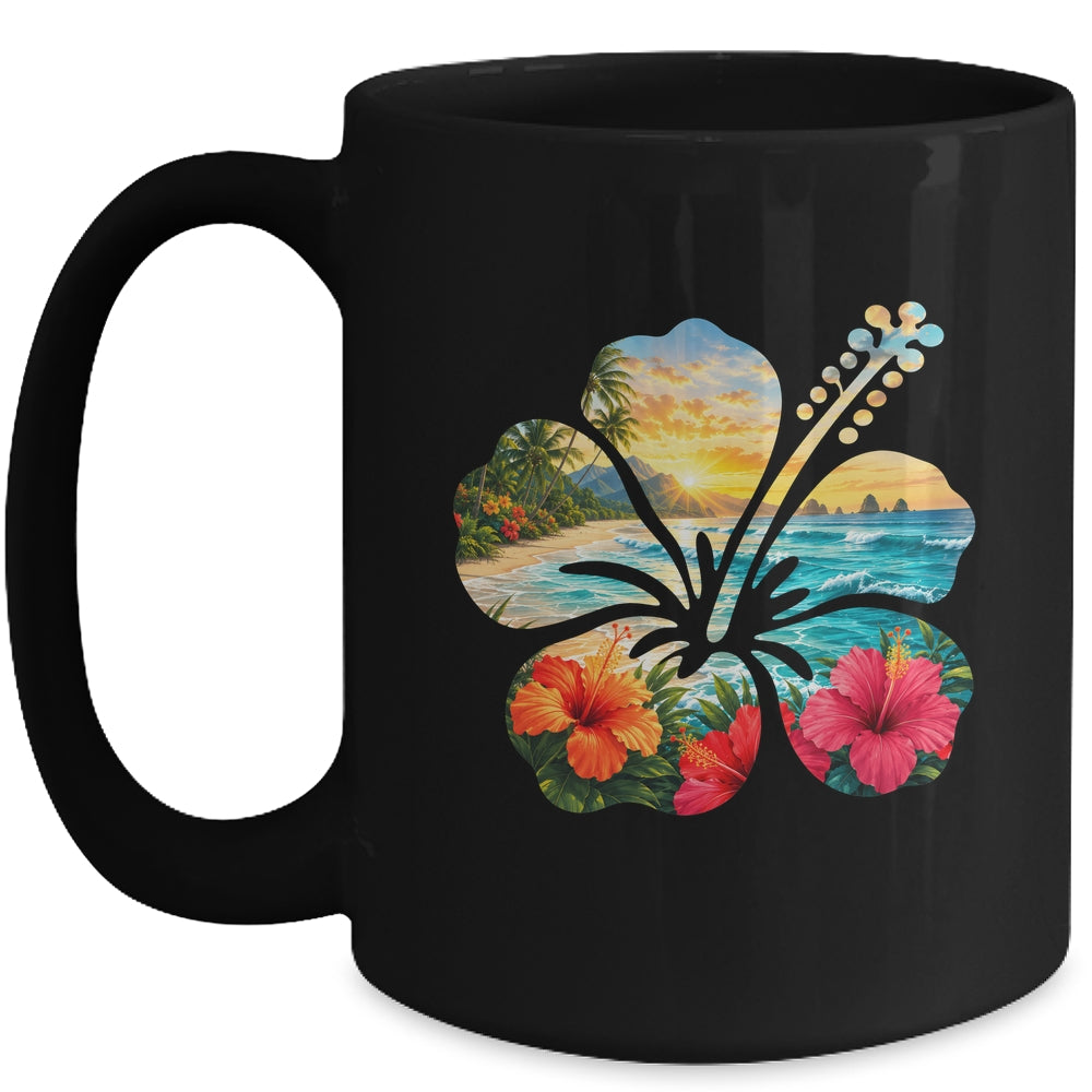 Vintage Hibiscus Flower Beach Summer Aloha Hawaiian Vacation Mug | teecentury