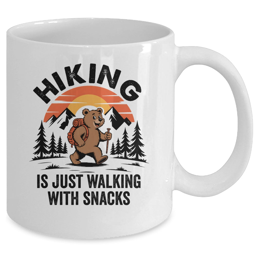 Vintage Hiking Is Just Walking With Snacks Bear Funny Hiking Mug | teecentury