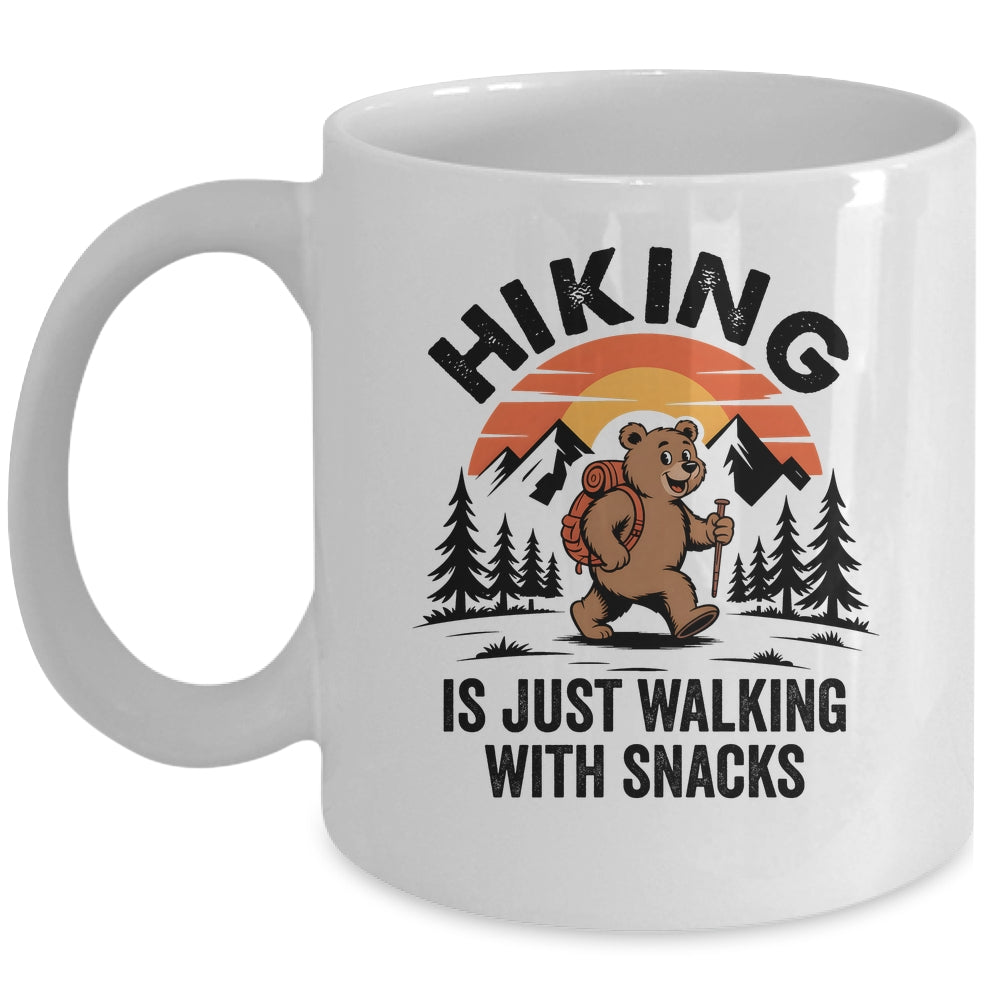 Vintage Hiking Is Just Walking With Snacks Bear Funny Hiking Mug | teecentury