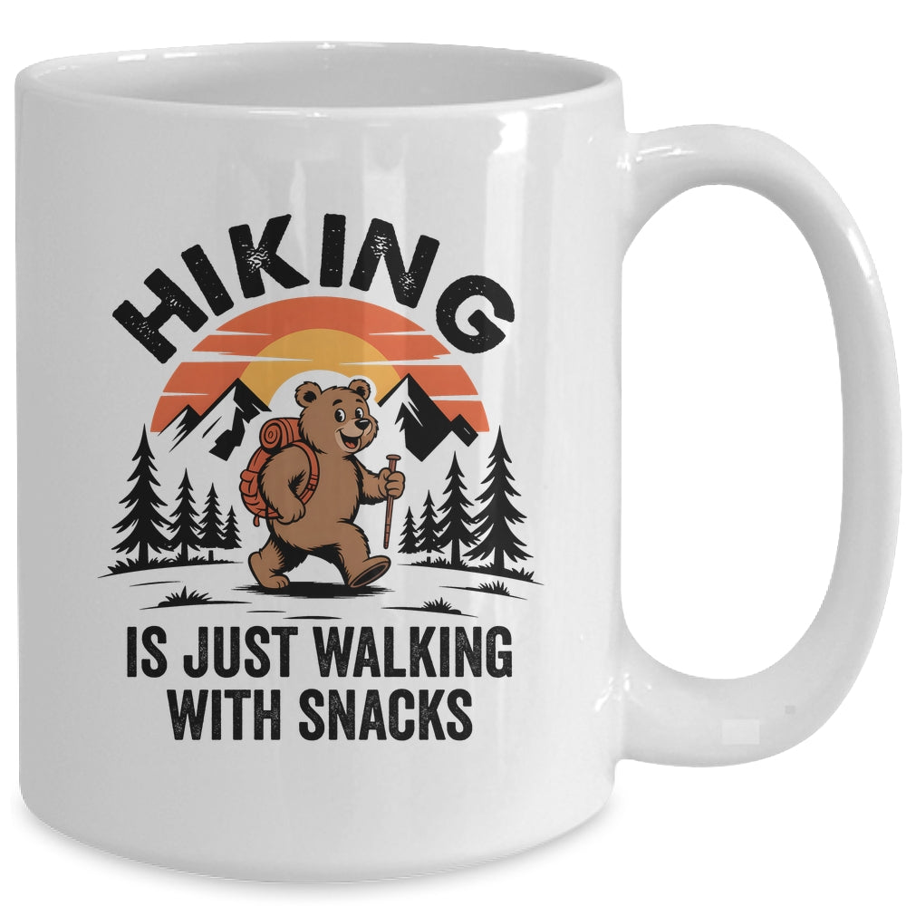 Vintage Hiking Is Just Walking With Snacks Bear Funny Hiking Mug | teecentury