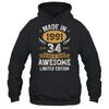 Vintage Made In 1991 34 Years Old 34th Birthday Men Women Shirt & Hoodie | teecentury
