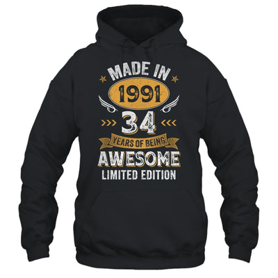 Vintage Made In 1991 34 Years Old 34th Birthday Men Women Shirt & Hoodie | teecentury