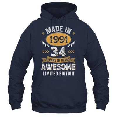 Vintage Made In 1991 34 Years Old 34th Birthday Men Women Shirt & Hoodie | teecentury