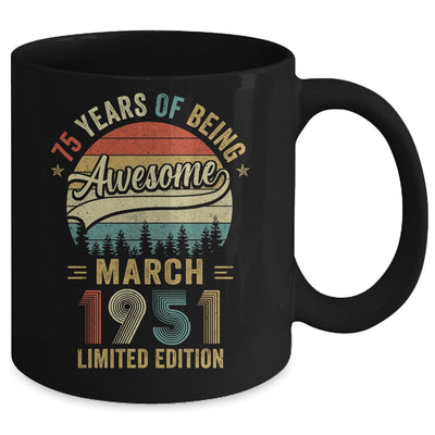 Vintage March 1951 75 Years Old 75th Birthday Men Women Mug | teecentury