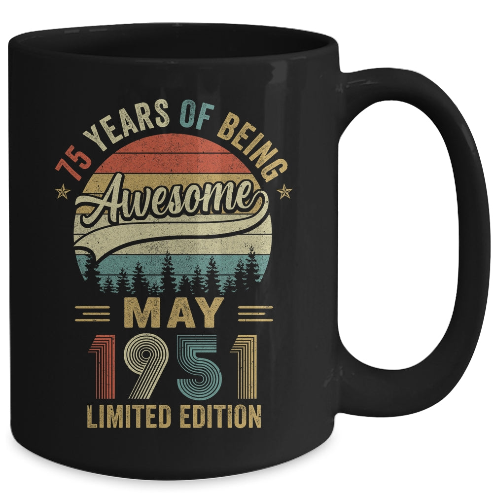 Vintage May 1951 75 Years Old 75th Birthday Men Women Mug | teecentury