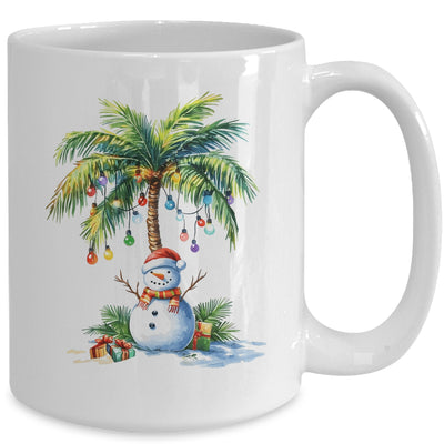 Vintage Palm Tree Snowman Tropical Christmas Deck The Palms Mug | teecentury