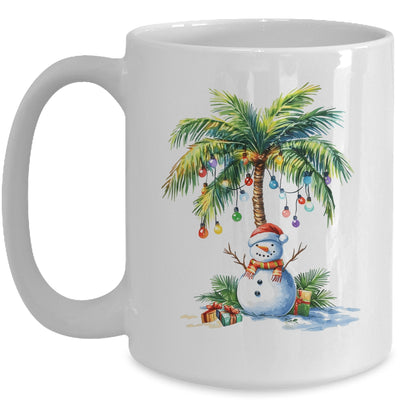 Vintage Palm Tree Snowman Tropical Christmas Deck The Palms Mug | teecentury
