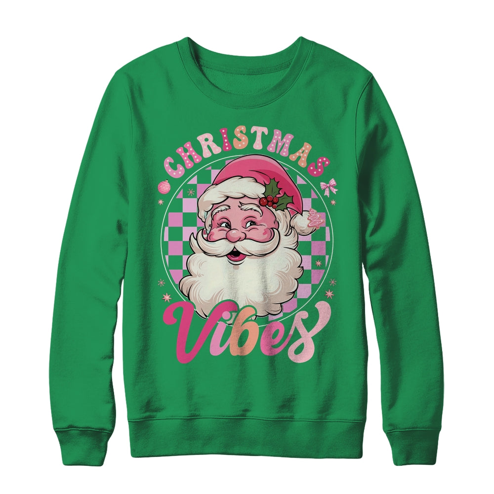 Vintage Pink Santa Claus Pink Christmas Vibes Xmas Women Shirt & Sweatshirt | teecentury