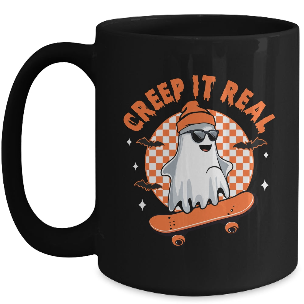 Vintage Retro Halloween Creep It Real Ghost Boy Skateboard Mug | teecentury