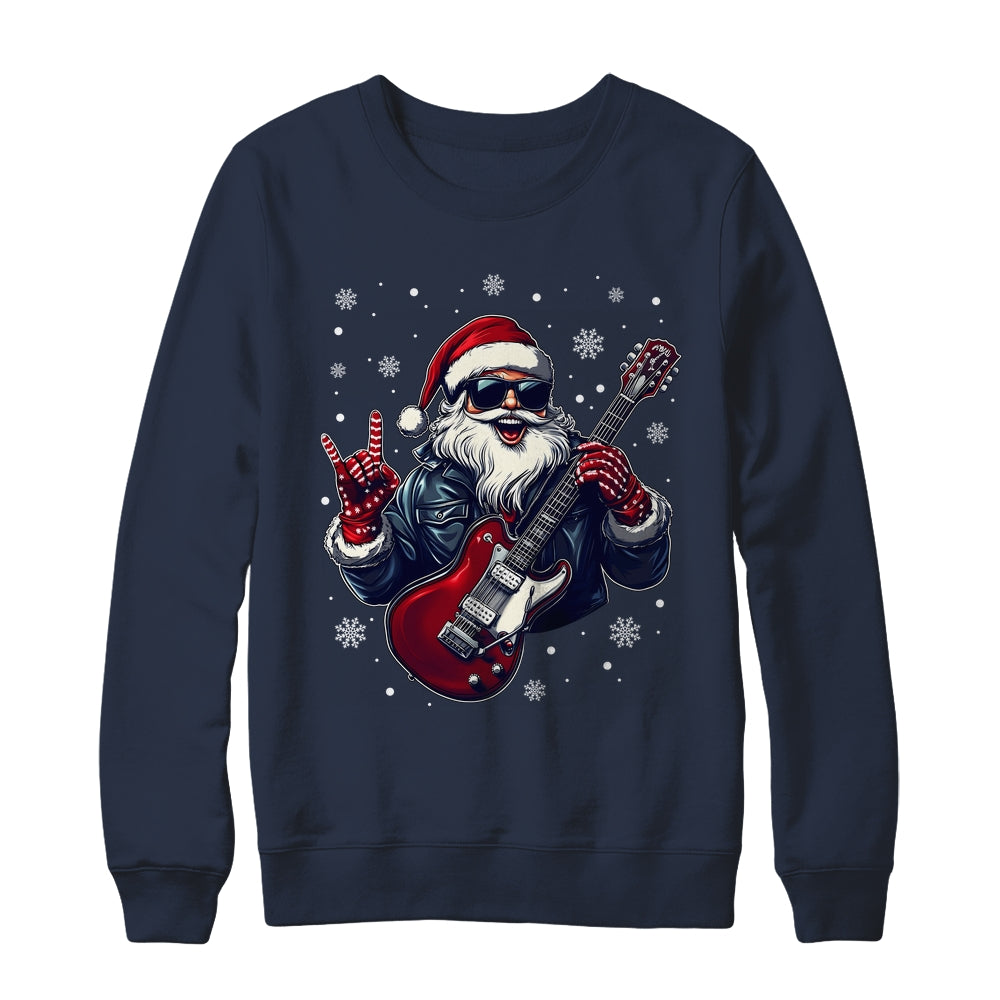 Vintage Rock & Roll Christmas Santa Claus Men Rock Guitar Shirt & Sweatshirt | teecentury