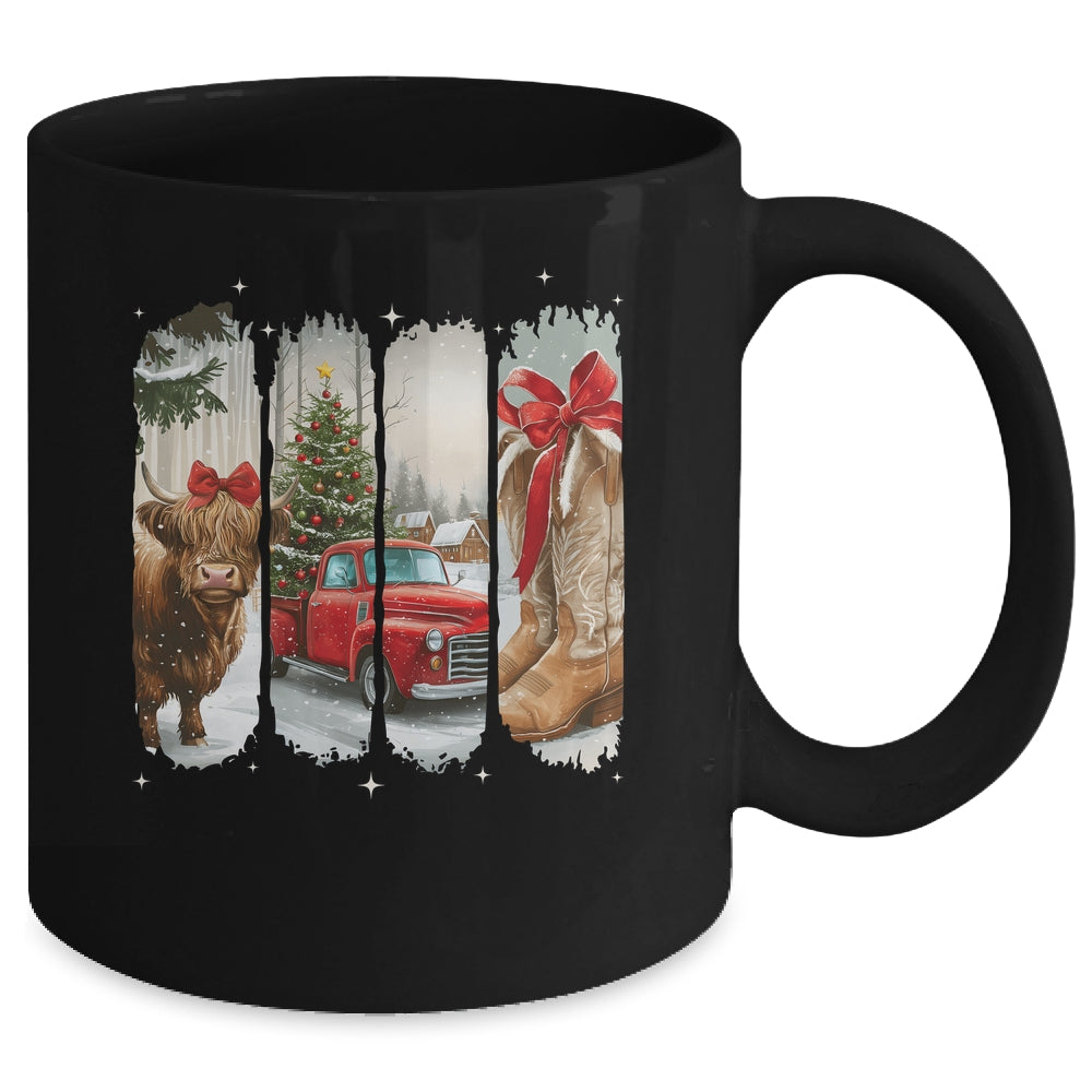 Vintage Town Christmas Cowgirl Highland Cow Girl Christmas Mug | teecentury