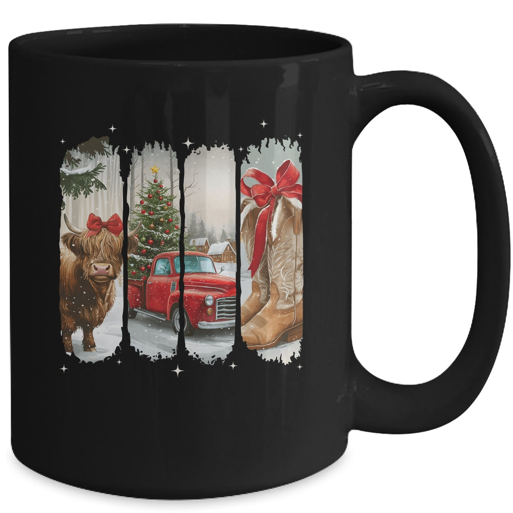 Vintage Town Christmas Cowgirl Highland Cow Girl Christmas Mug | teecentury