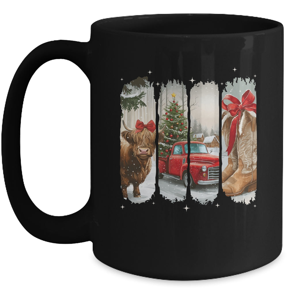 Vintage Town Christmas Cowgirl Highland Cow Girl Christmas Mug | teecentury