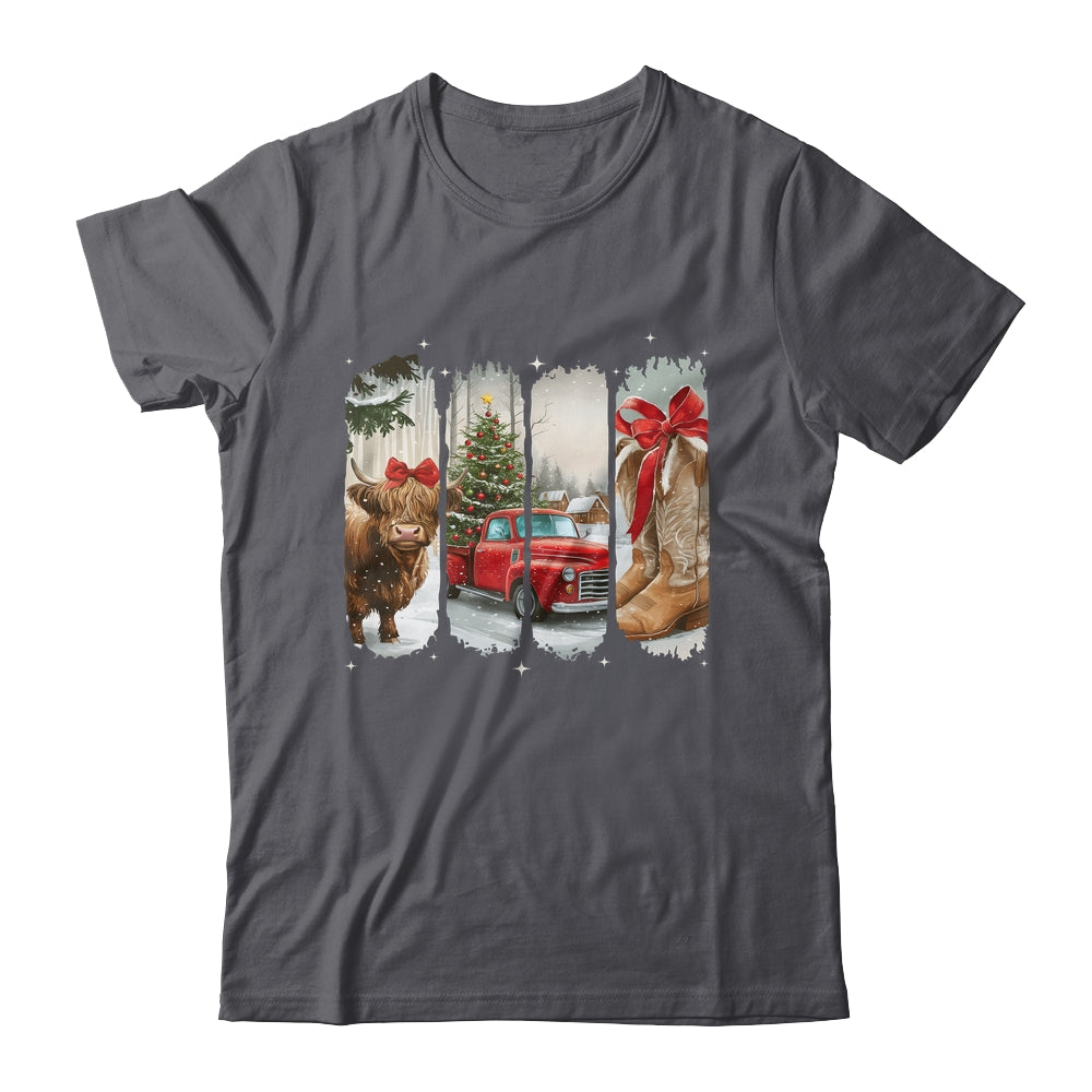 Vintage Town Christmas Cowgirl Highland Cow Girl Christmas Shirt & Sweatshirt | teecentury