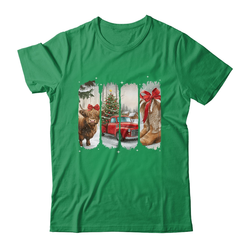 Vintage Town Christmas Cowgirl Highland Cow Girl Christmas Shirt & Sweatshirt | teecentury