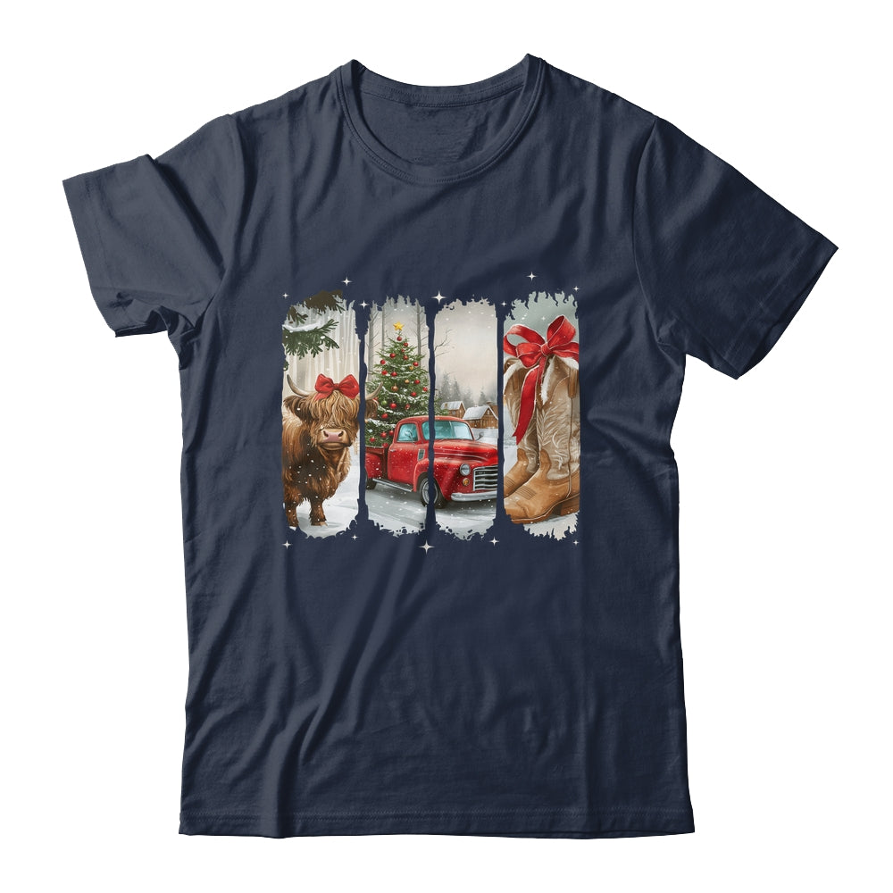 Vintage Town Christmas Cowgirl Highland Cow Girl Christmas Shirt & Sweatshirt | teecentury