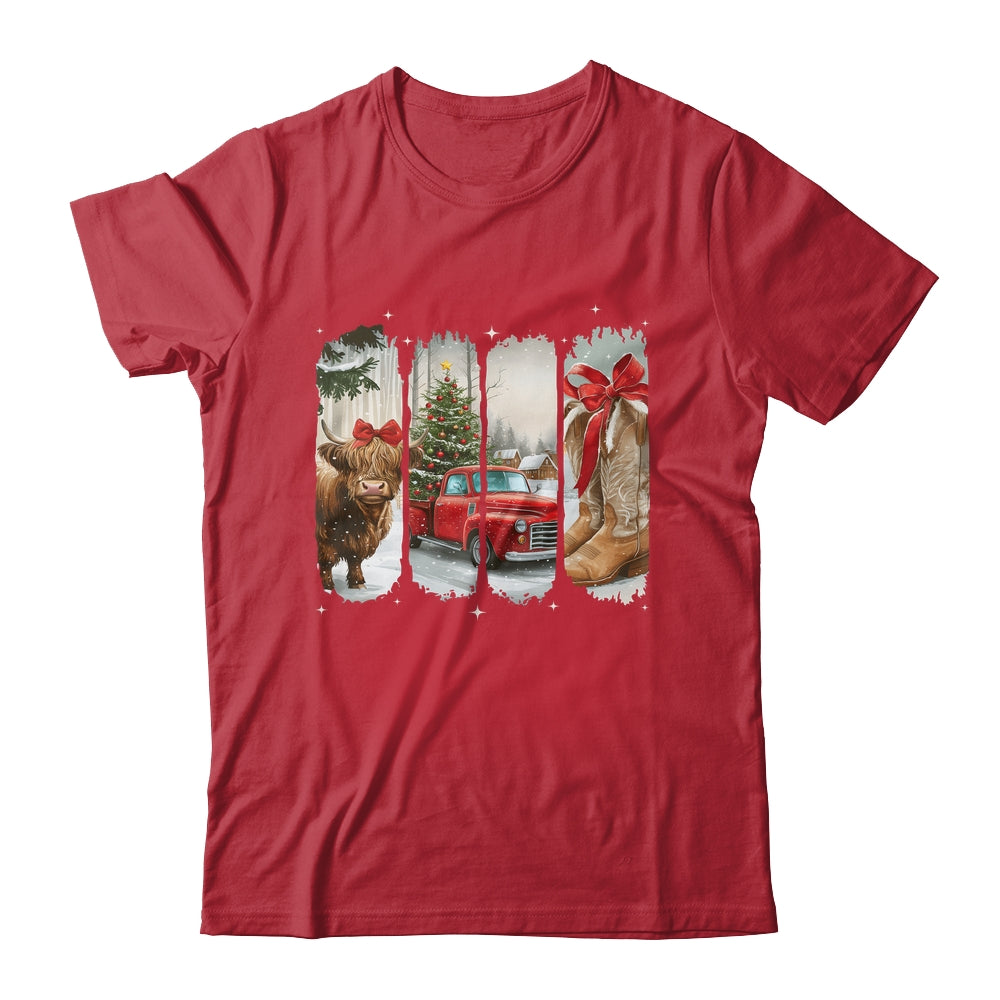 Vintage Town Christmas Cowgirl Highland Cow Girl Christmas Shirt & Sweatshirt | teecentury
