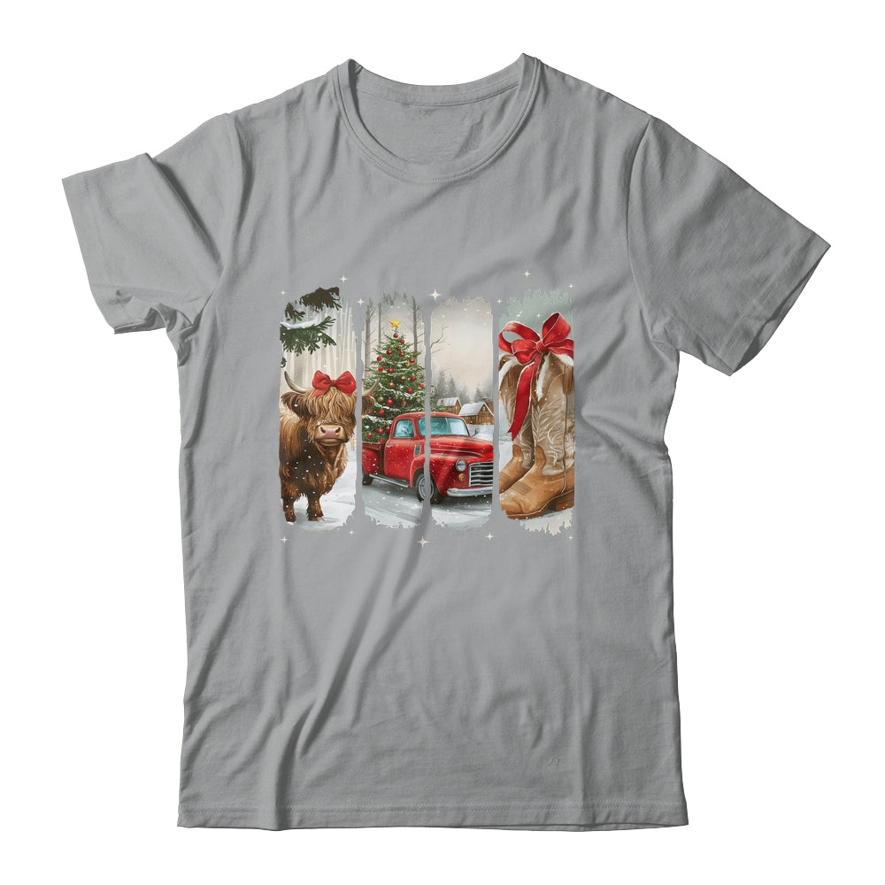 Vintage Town Christmas Cowgirl Highland Cow Girl Christmas Shirt & Sweatshirt | teecentury