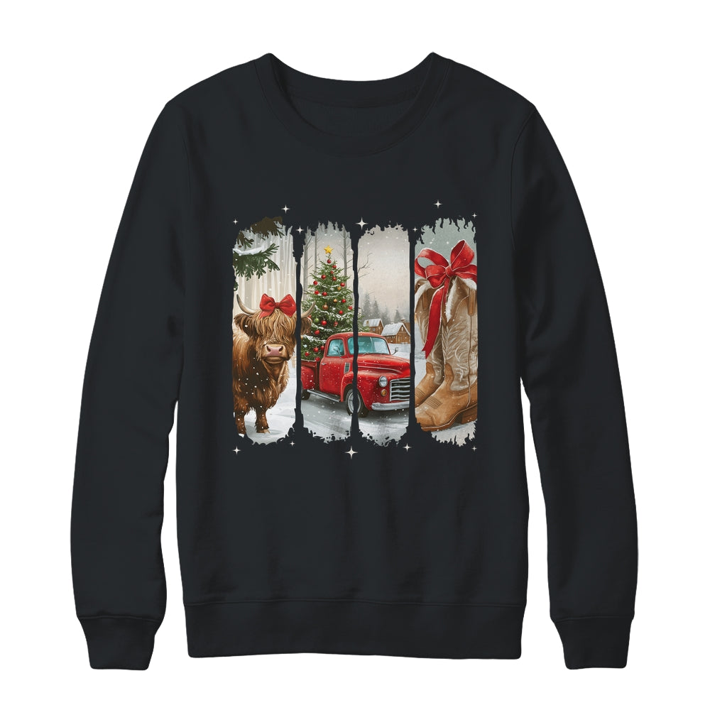 Vintage Town Christmas Cowgirl Highland Cow Girl Christmas Shirt & Sweatshirt | teecentury