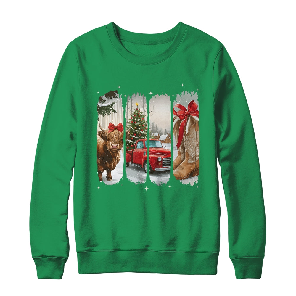 Vintage Town Christmas Cowgirl Highland Cow Girl Christmas Shirt & Sweatshirt | teecentury