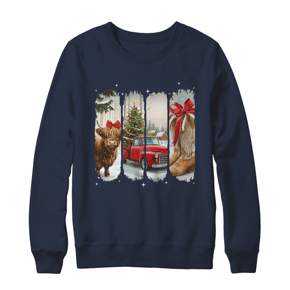Vintage Town Christmas Cowgirl Highland Cow Girl Christmas Shirt & Sweatshirt | teecentury