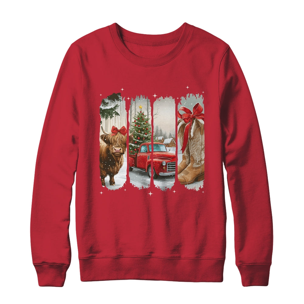 Vintage Town Christmas Cowgirl Highland Cow Girl Christmas Shirt & Sweatshirt | teecentury