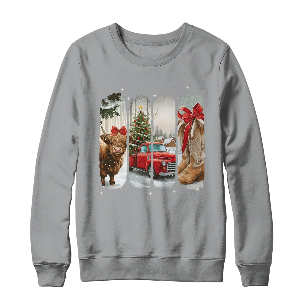 Vintage Town Christmas Cowgirl Highland Cow Girl Christmas Shirt & Sweatshirt | teecentury