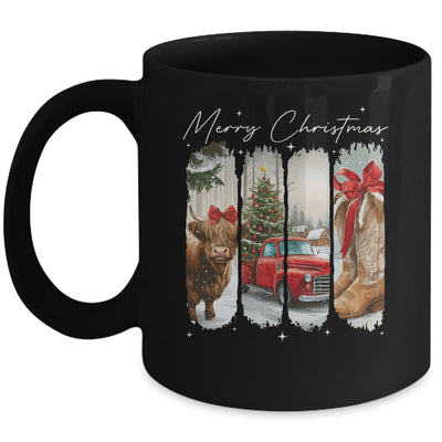 Vintage Town Cowgirl Highland Cow Girl Merry Christmas Mug | teecentury