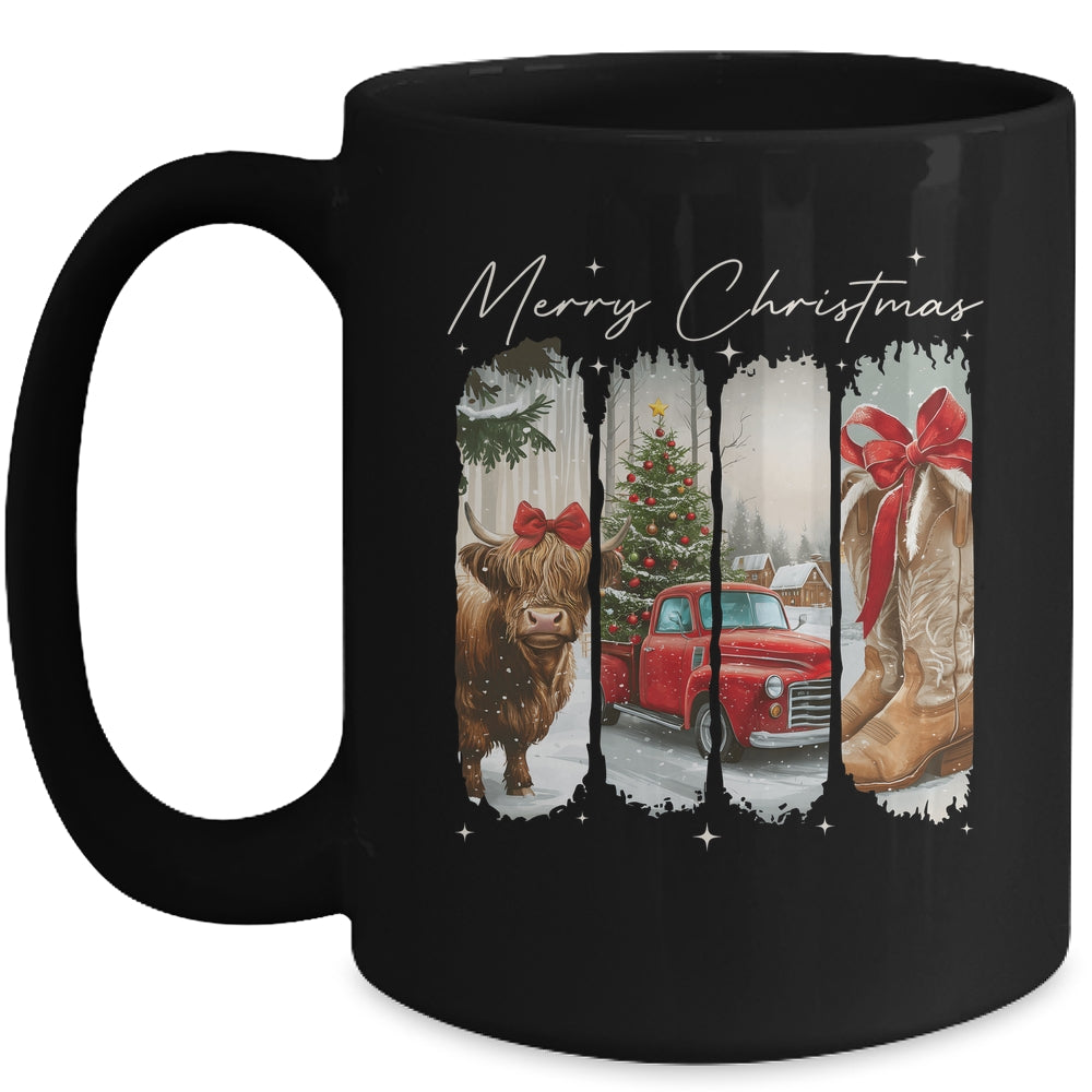 Vintage Town Cowgirl Highland Cow Girl Merry Christmas Mug | teecentury