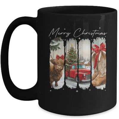 Vintage Town Cowgirl Highland Cow Girl Merry Christmas Mug | teecentury