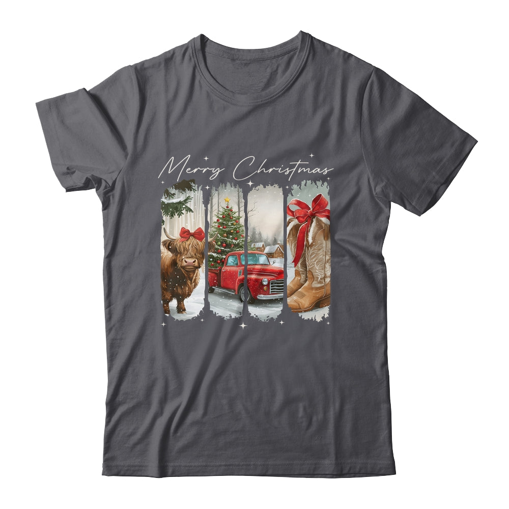 Vintage Town Cowgirl Highland Cow Girl Merry Christmas Shirt & Sweatshirt | teecentury