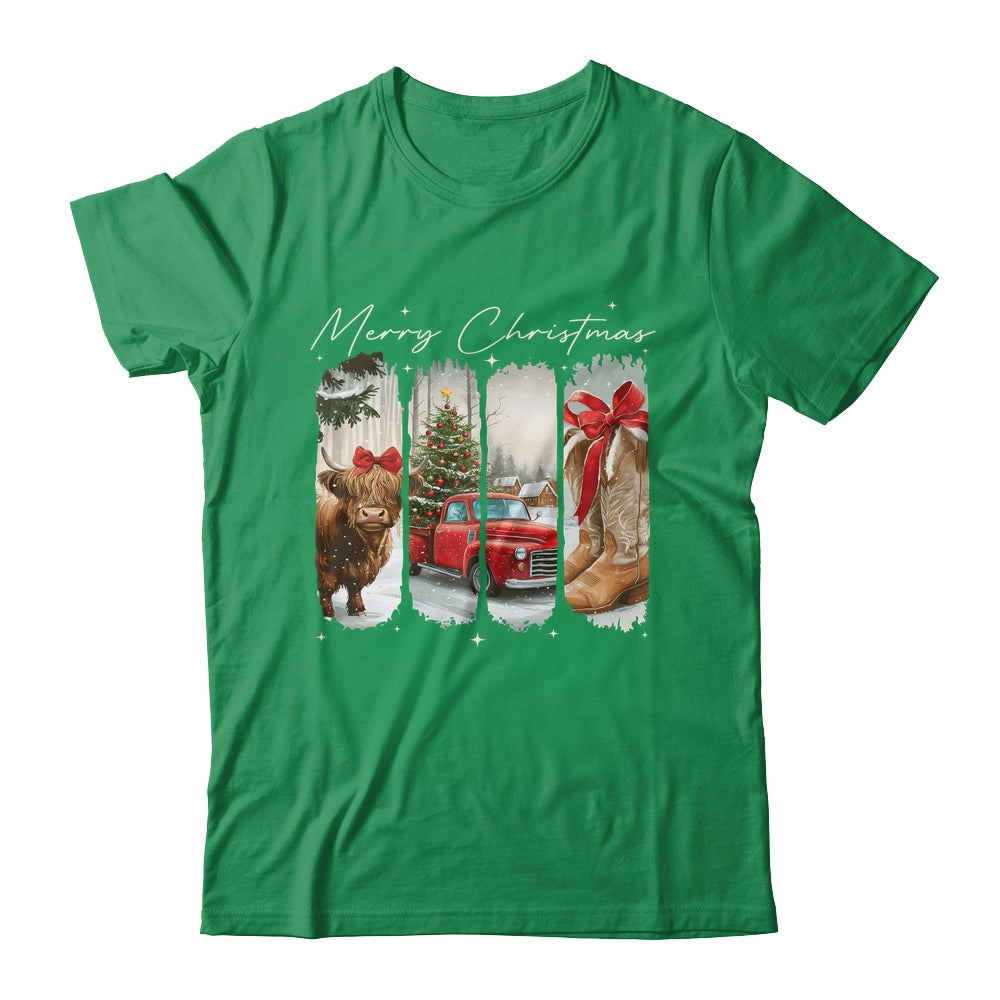 Vintage Town Cowgirl Highland Cow Girl Merry Christmas Shirt & Sweatshirt | teecentury