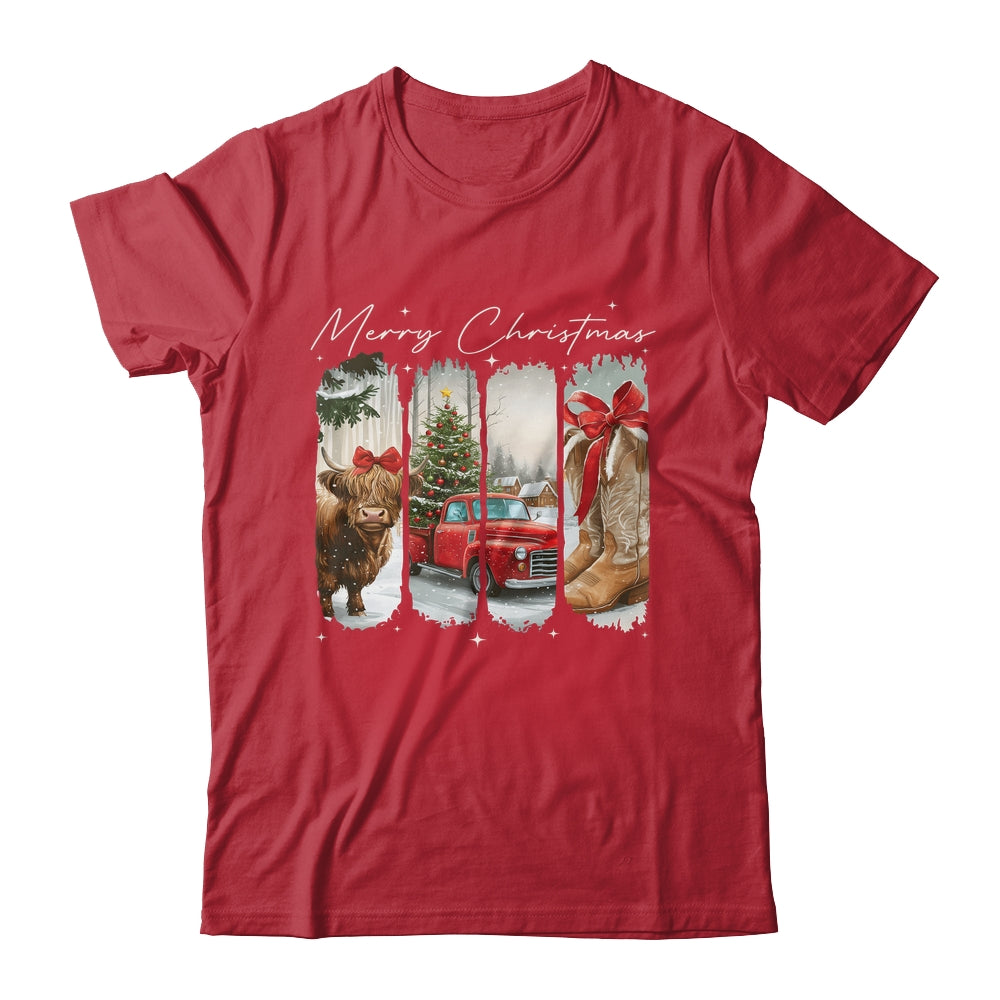 Vintage Town Cowgirl Highland Cow Girl Merry Christmas Shirt & Sweatshirt | teecentury