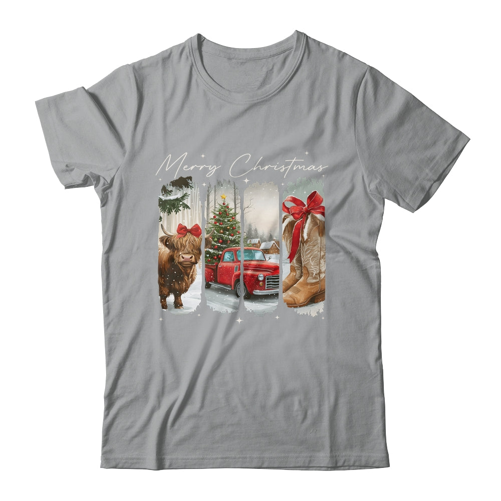 Vintage Town Cowgirl Highland Cow Girl Merry Christmas Shirt & Sweatshirt | teecentury