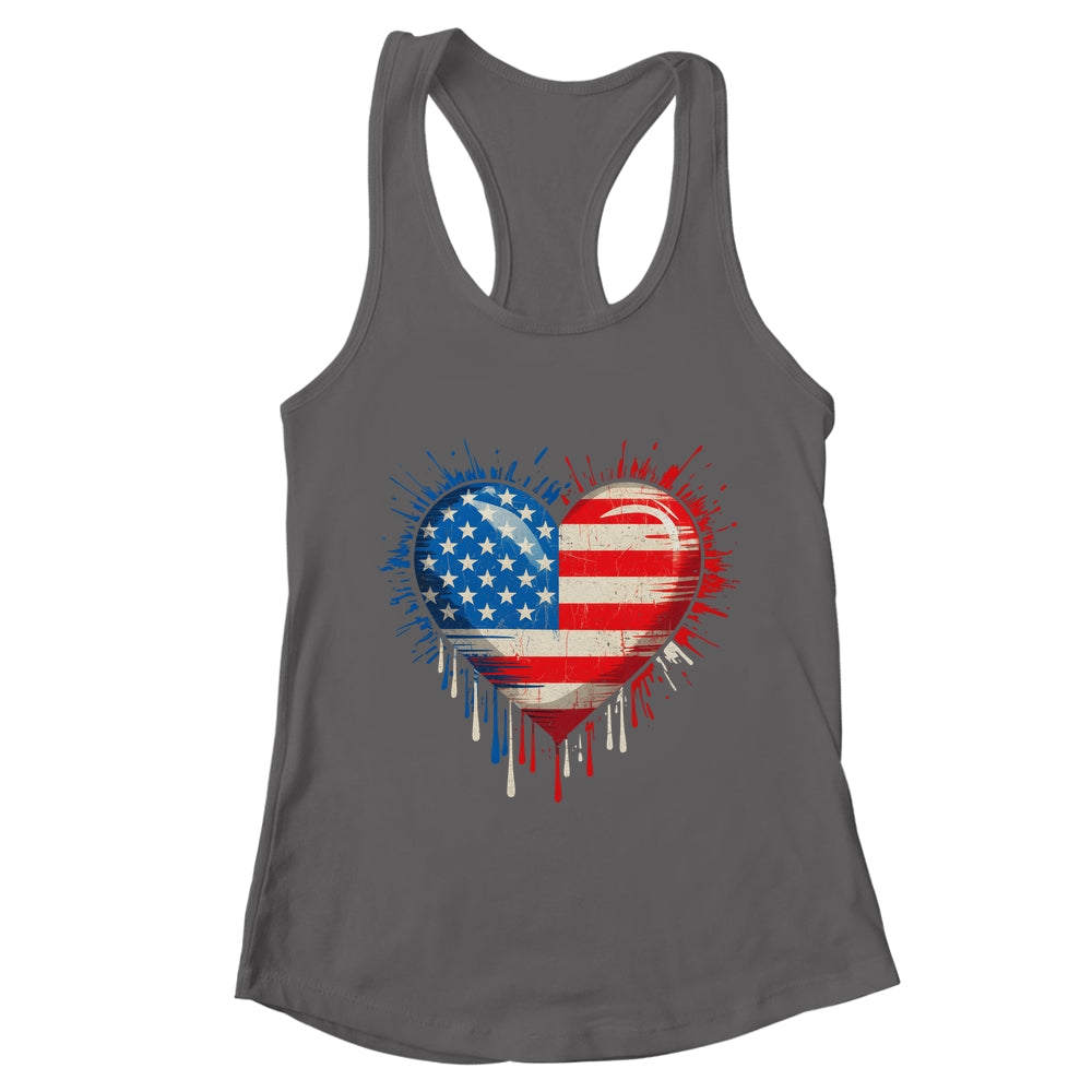 Vintage USA Heart 4th Of July Patriotic American Flag Shirt & Tank Top | teecentury