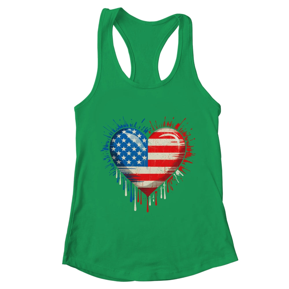 Vintage USA Heart 4th Of July Patriotic American Flag Shirt & Tank Top | teecentury
