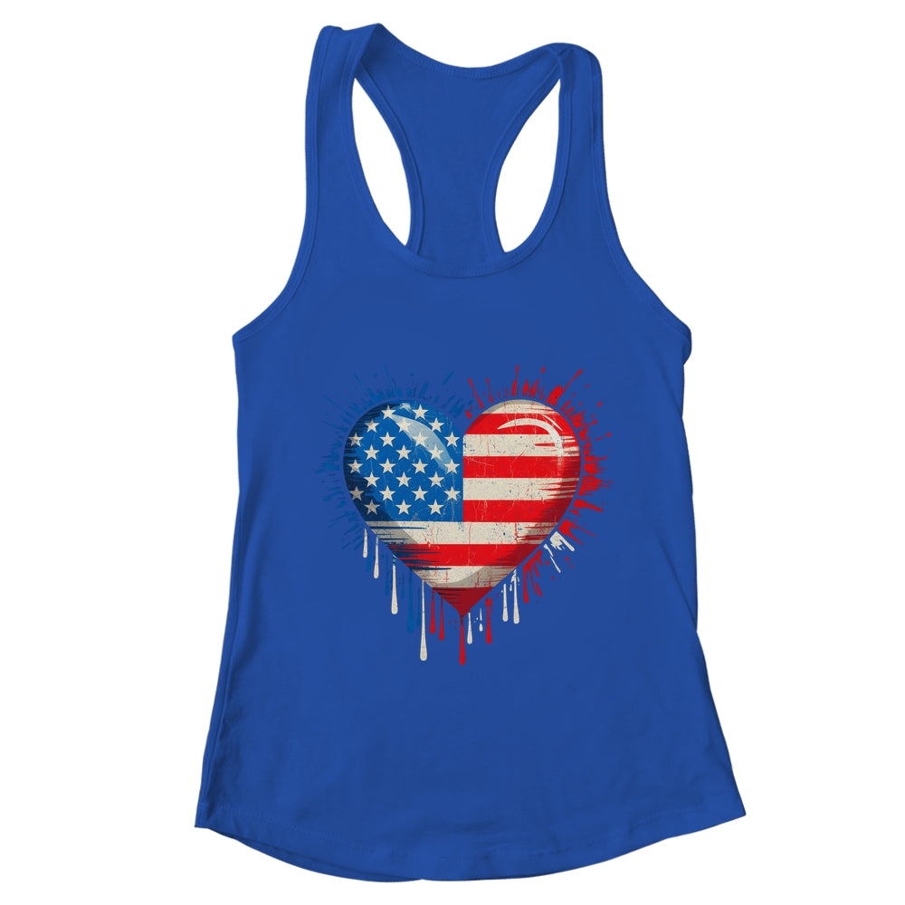 Vintage USA Heart 4th Of July Patriotic American Flag Shirt & Tank Top | teecentury