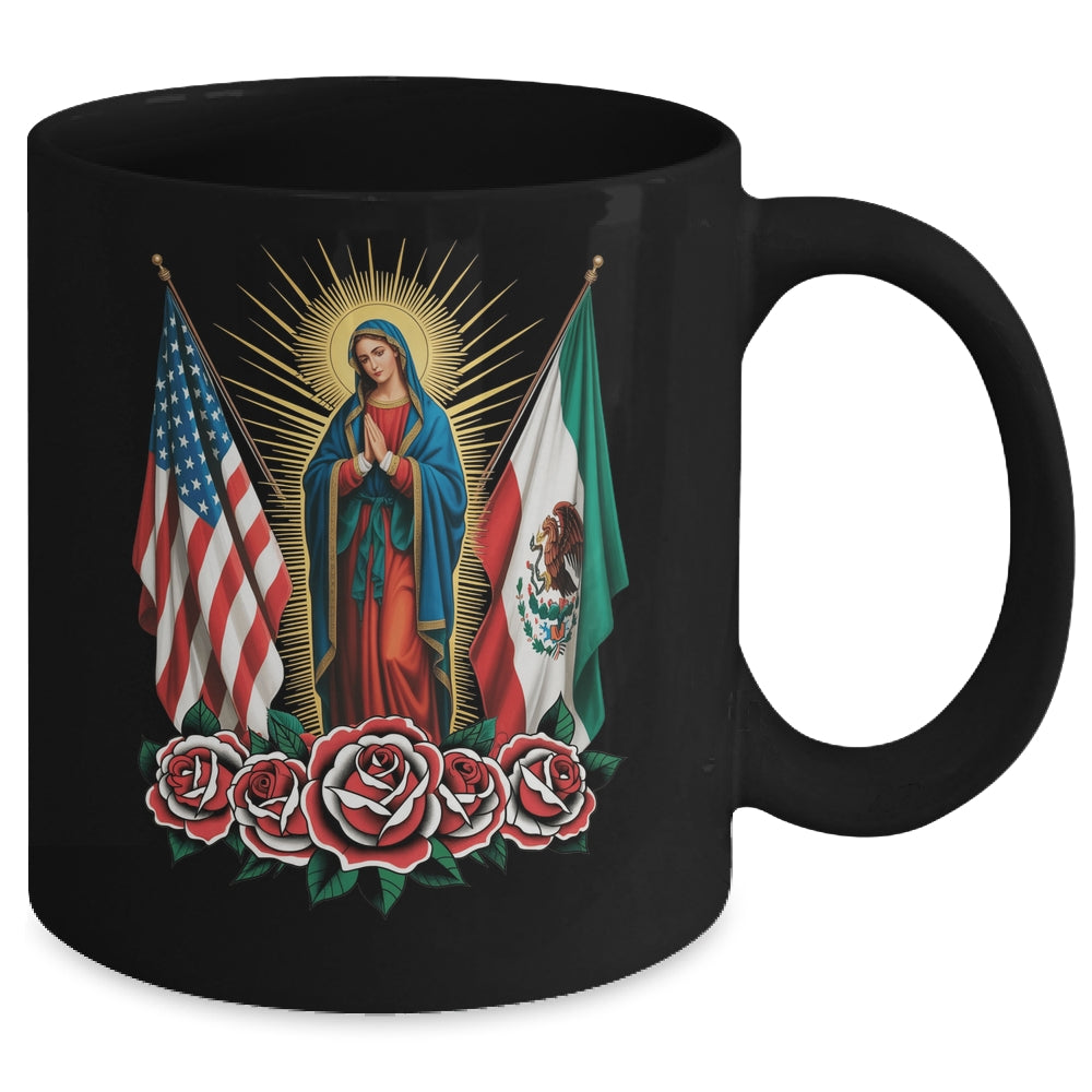 Virgen De Guadalupe Faith Mexican Mexico American USA Flag Mug | teecentury