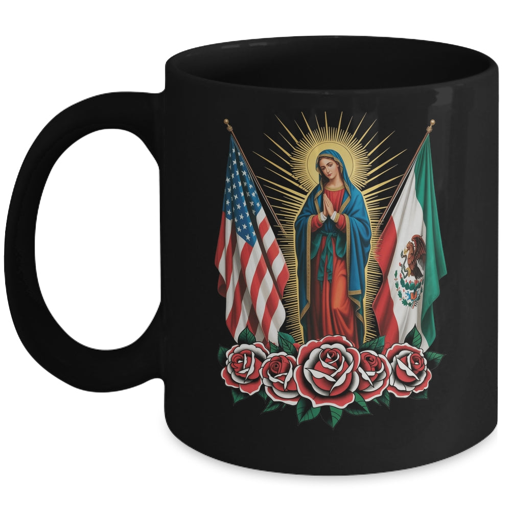 Virgen De Guadalupe Faith Mexican Mexico American USA Flag Mug | teecentury