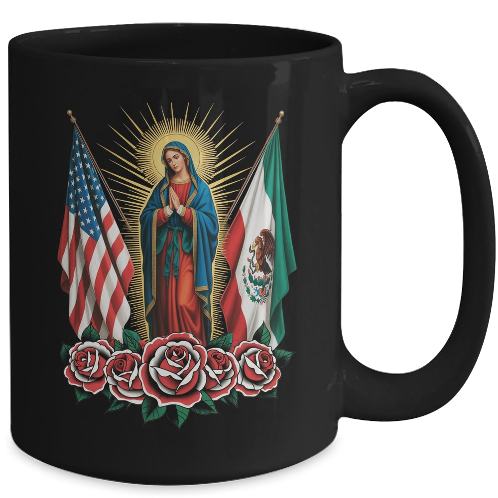 Virgen De Guadalupe Faith Mexican Mexico American USA Flag Mug | teecentury