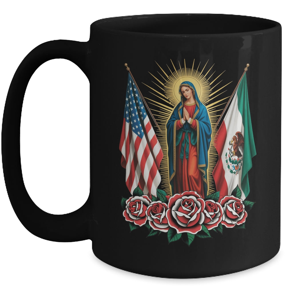 Virgen De Guadalupe Faith Mexican Mexico American USA Flag Mug | teecentury