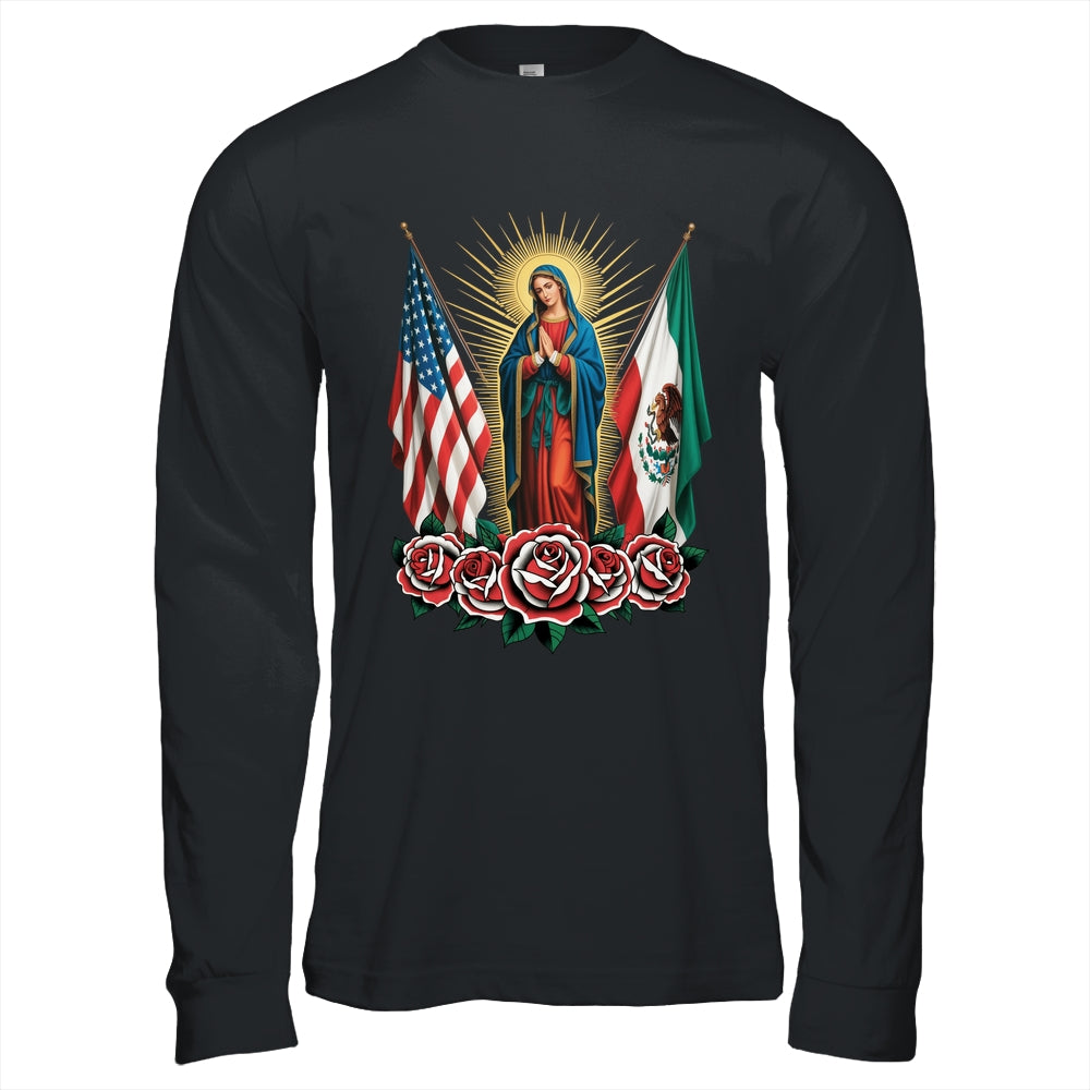 Virgen De Guadalupe Faith Mexican Mexico American USA Flag Shirt & Hoodie | teecentury