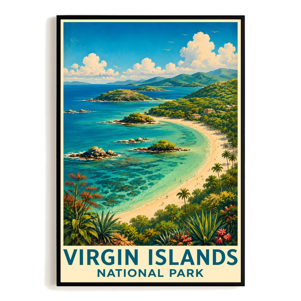 Virgin Islands National Park Travel Poster Tropical Caribbean Beach Island Landscape Vintage Art Scenic Ocean View Print Painting Picture Ideal For Home Decor Unframed | teecentury