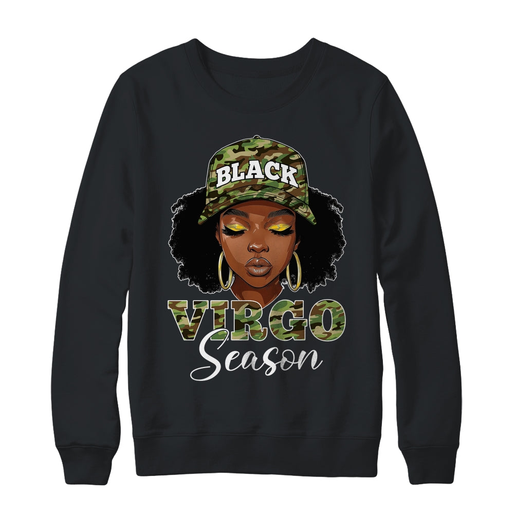 Virgo Season Camo Hat Afro Black Woman Birthday Girls Shirt & Sweatshirt | teecentury