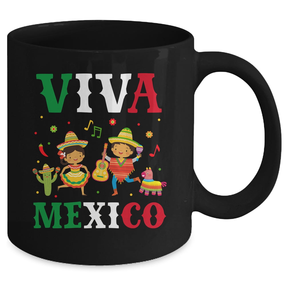 Viva Mexico Boy Girl Maracas Guitar Mexican Independence Kid Mug | teecentury