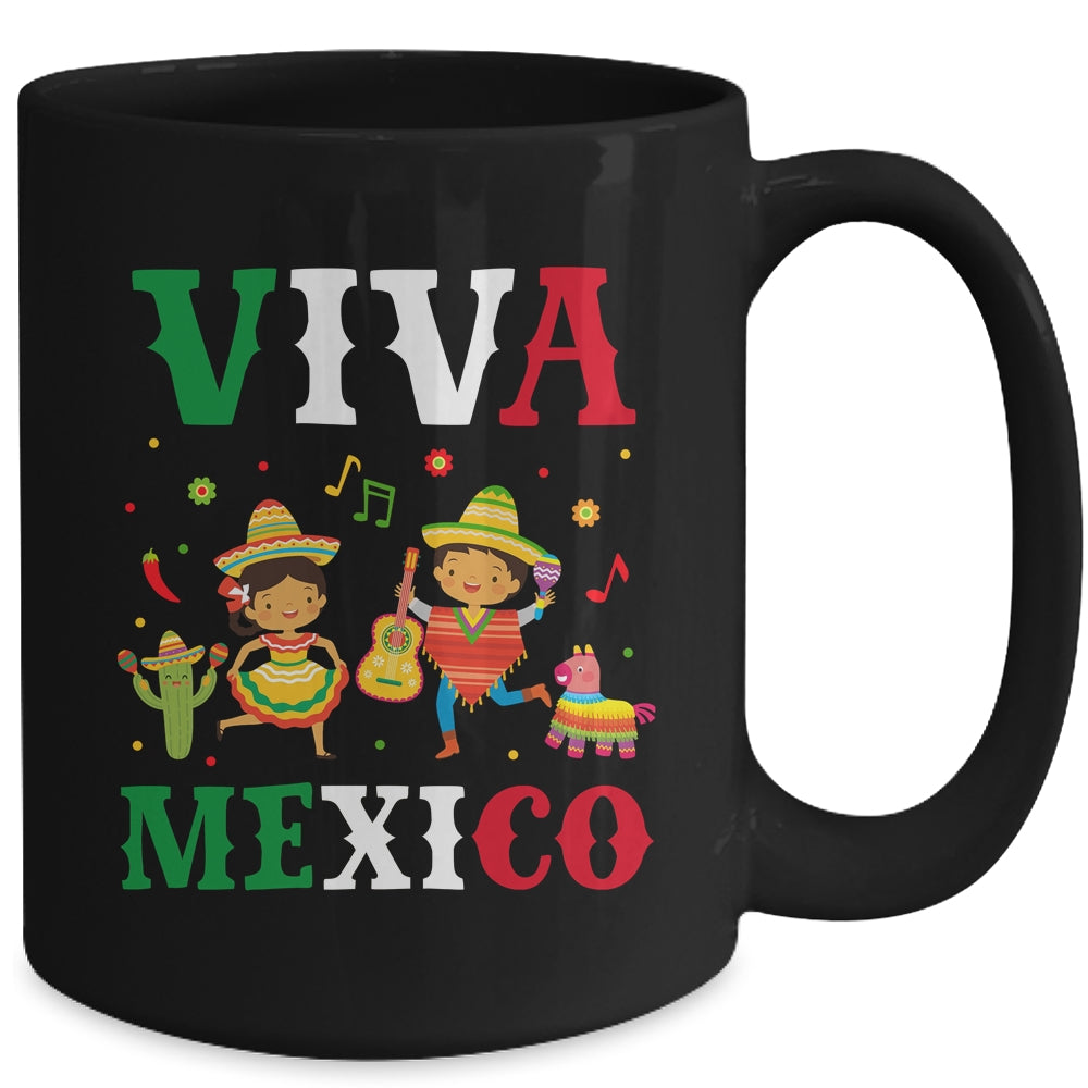 Viva Mexico Boy Girl Maracas Guitar Mexican Independence Kid Mug | teecentury