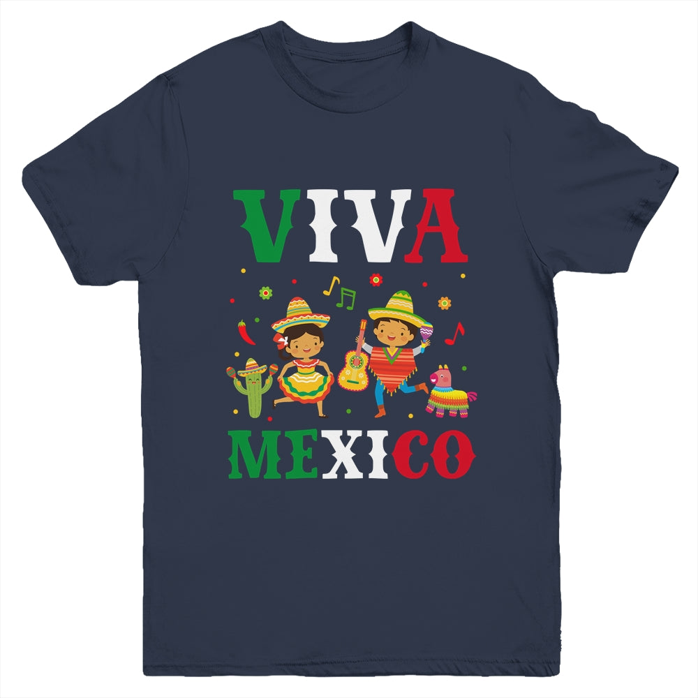Viva Mexico Boy Girl Maracas Guitar Mexican Independence Kid Youth Shirt | teecentury