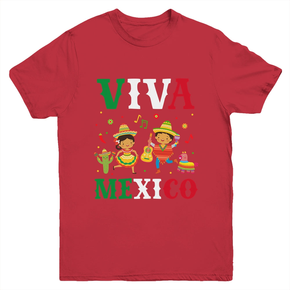 Viva Mexico Boy Girl Maracas Guitar Mexican Independence Kid Youth Shirt | teecentury